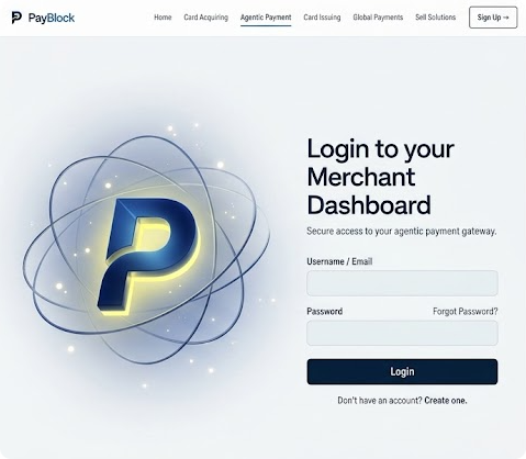 PayBlock merchant dashboard login screen